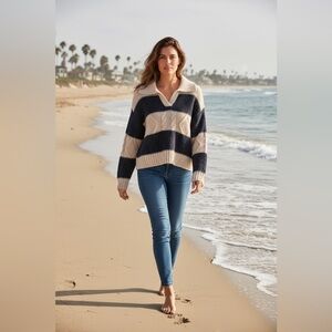 NEW Lush Cream and Sparkle Gray Knit Sweater M